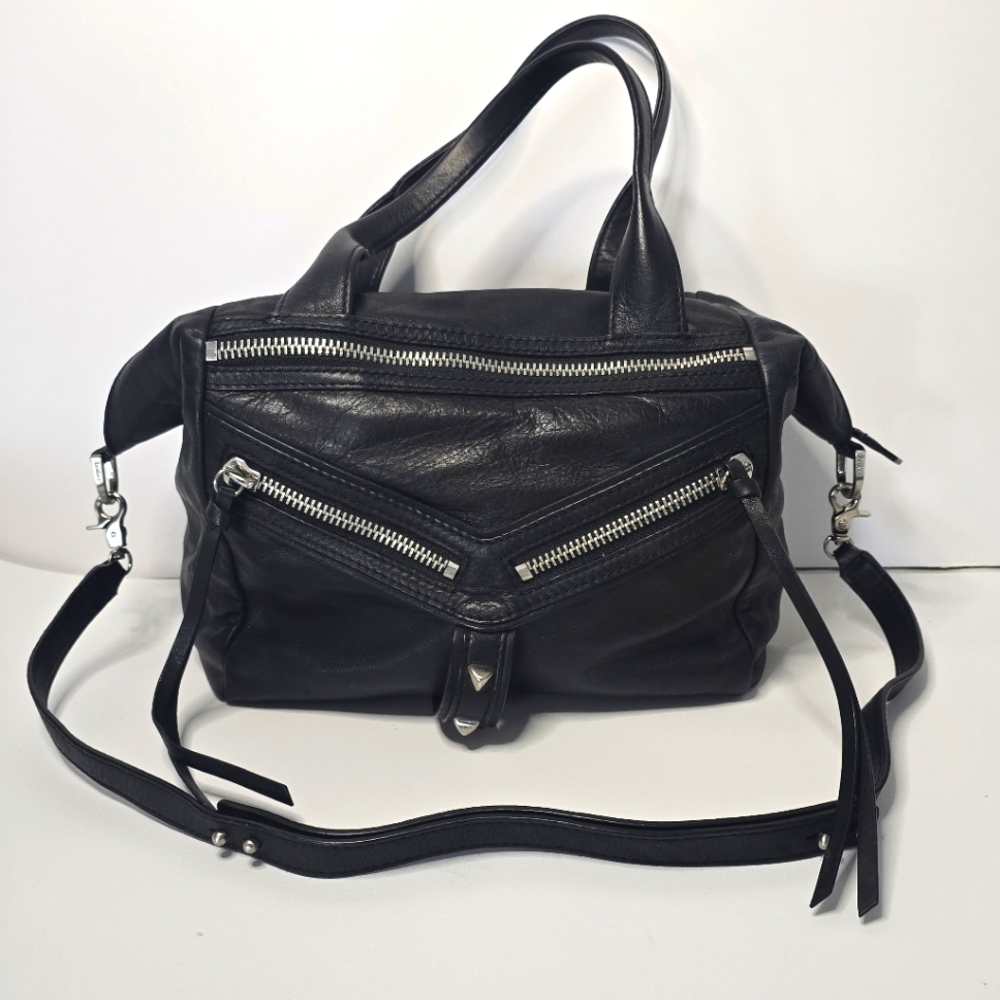 Botkier Black Leather Crossbody Satchel with Silver Hardware